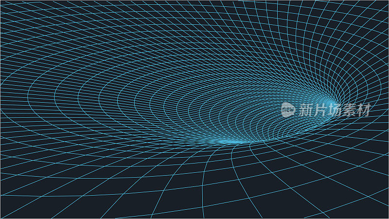 线框图3 d隧道。透视网格背景纹理。模型网格虫洞。向量